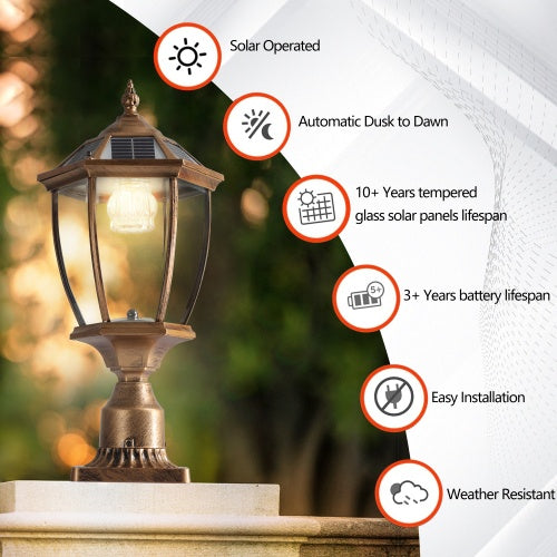 Vintage Gold Solar Pillar Headlight With Dimmable LED 1-Pack Unavailable Platforms- Temu