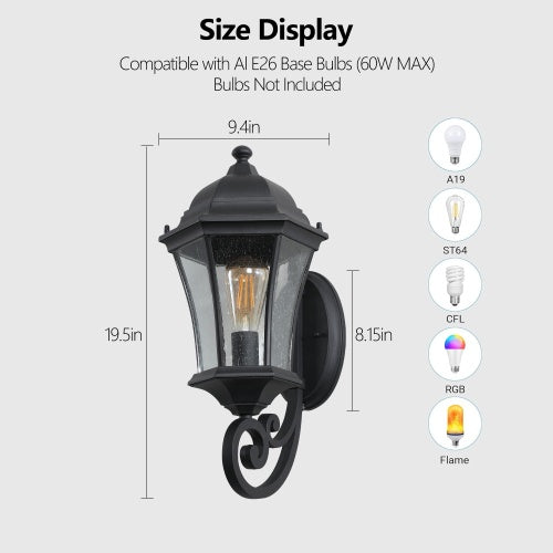 Outdoor Waterproof Glass Retro Wall Light Support Many Types Of Bulbs -2 Packs With Light Sensing Unavailable Platform- Temu