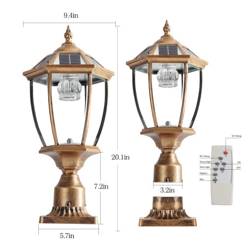 Vintage Gold Solar Pillar Headlight With Dimmable LED 1-Pack Unavailable Platforms- Temu