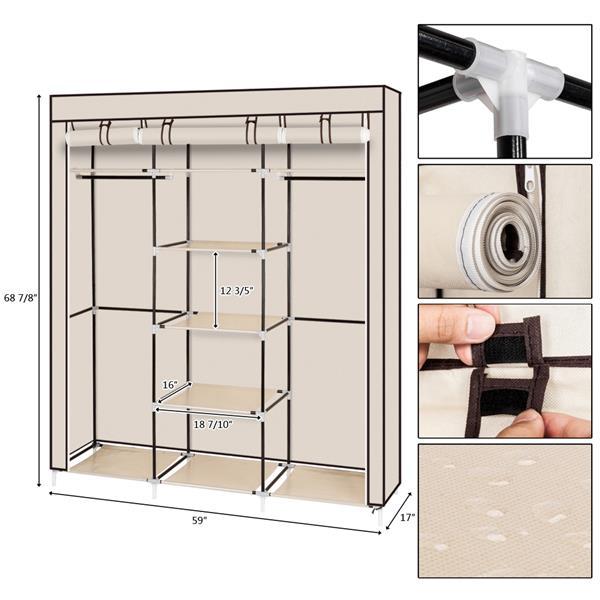 Non Woven Wardrobe With 5 Layers And 9 Compartments