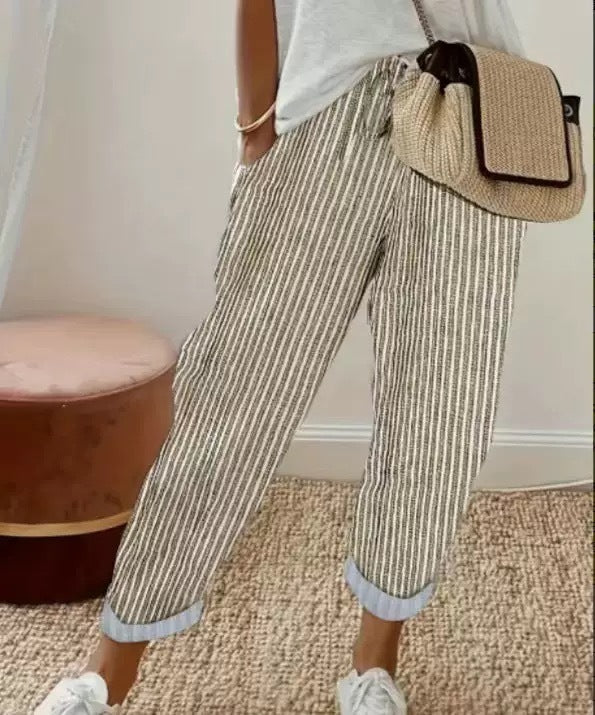 Summer Stripes Casual Pants Loose Elastic Waist Women