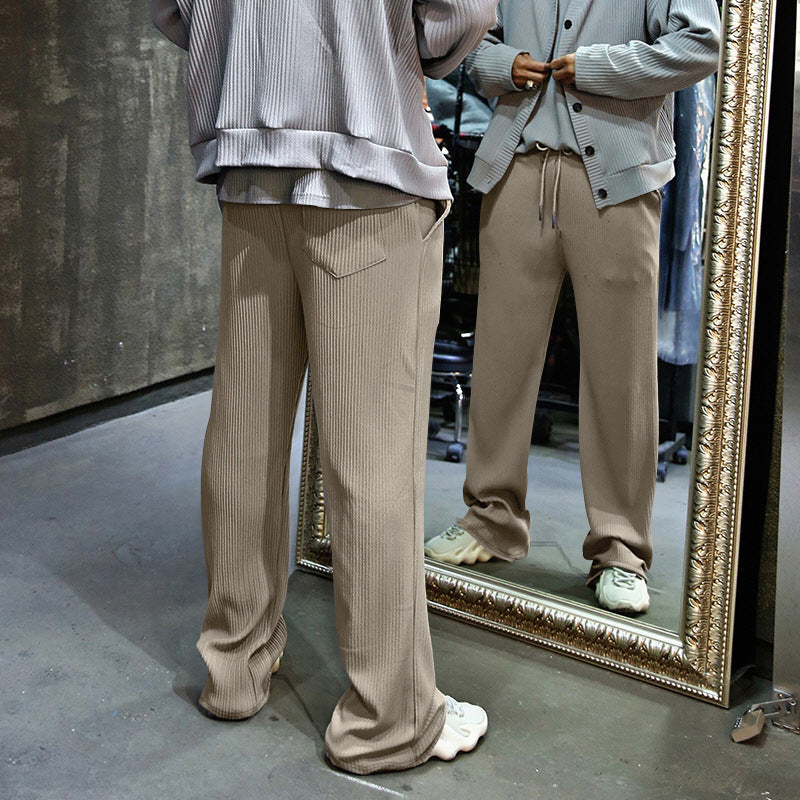 Men's Casual Trousers Loose Straight High Waist Wide Leg Pants