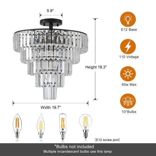 Large Black Crystal Chandelier, Contemporary Style Chandelier, Dining Room, Living Room, Bedroom - Bulb Not Included Unavailable Platforms- Temu