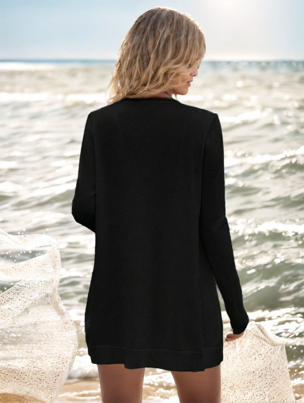 Open Front Drop Shoulder Duster Cardigan,Long Sleeve Tops