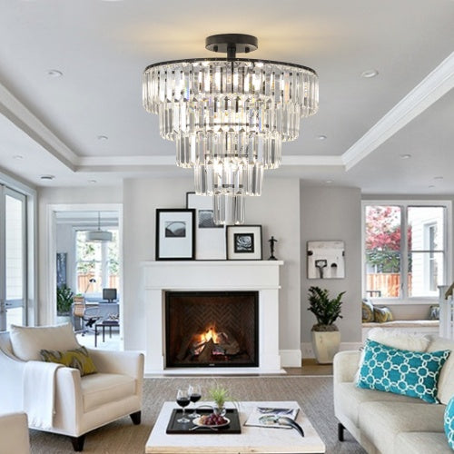 Large Black Crystal Chandelier, Contemporary Style Chandelier, Dining Room, Living Room, Bedroom - Bulb Not Included Unavailable Platforms- Temu