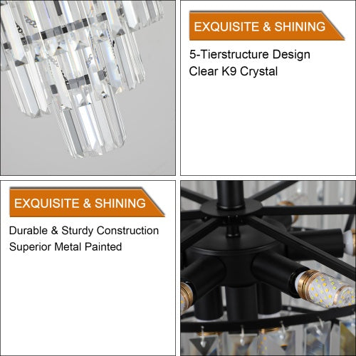 Large Black Crystal Chandelier, Contemporary Style Chandelier, Dining Room, Living Room, Bedroom - Bulb Not Included Unavailable Platforms- Temu