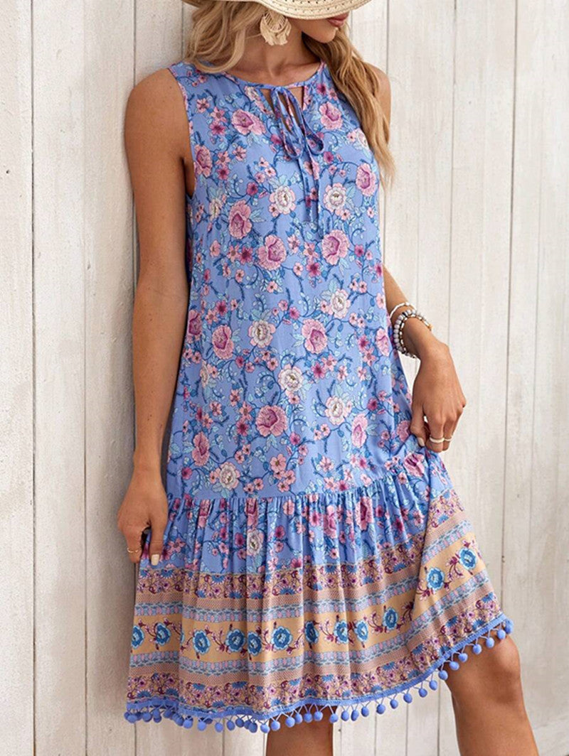 Casual Bohemian Vacation Rayon Printed V-neck Dress Women's Clothing