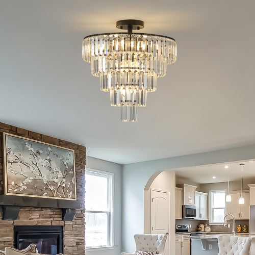 Large Black Crystal Chandelier, Contemporary Style Chandelier, Dining Room, Living Room, Bedroom - Bulb Not Included Unavailable Platforms- Temu