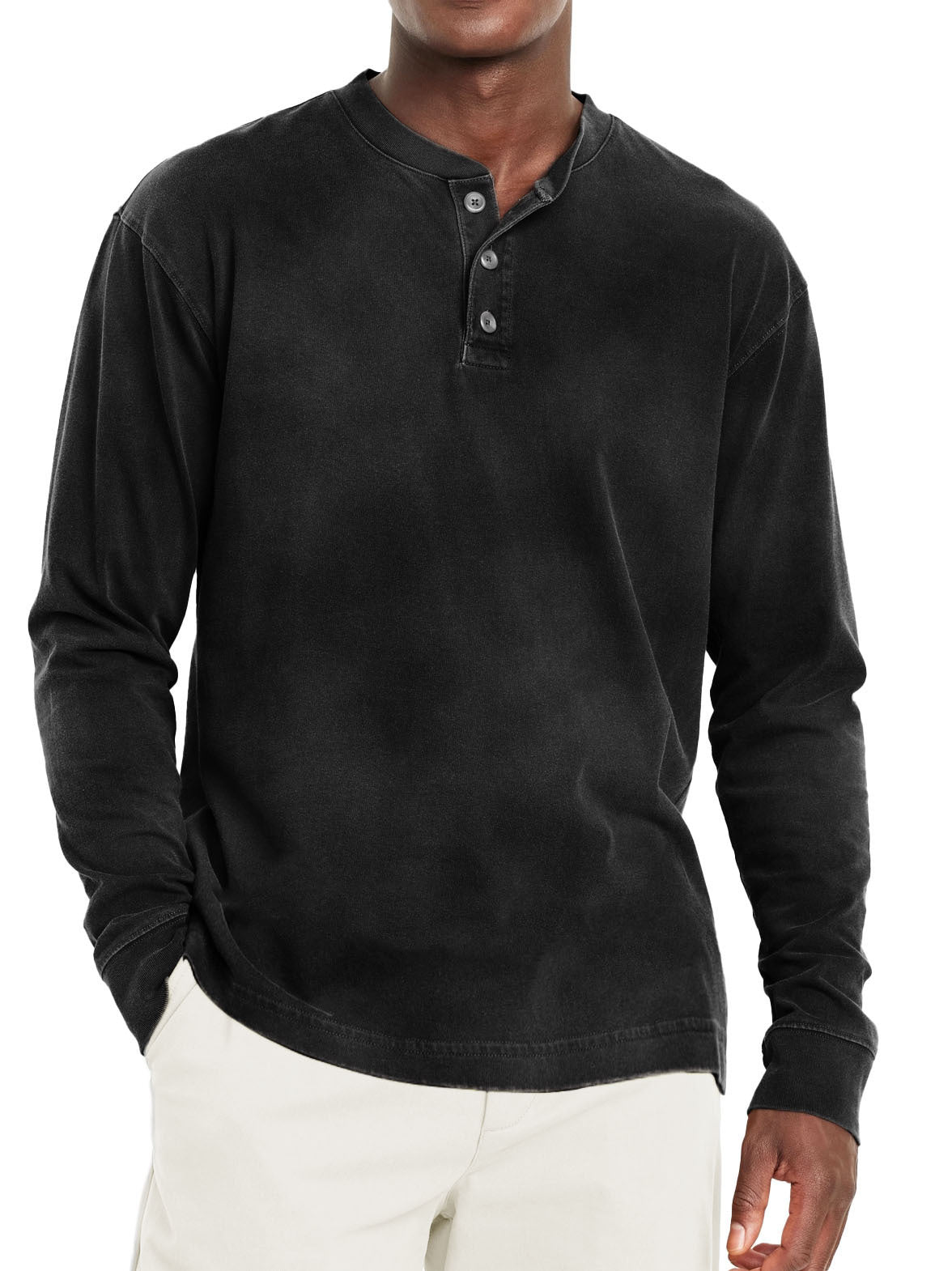 Digital Printing Two-color Henley Shirt 7-button Men's Casual Long Sleeve
