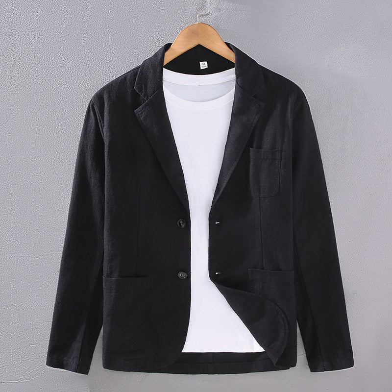 Japanese Flat Collar Casual Ramie Small Suit Men's Versatile