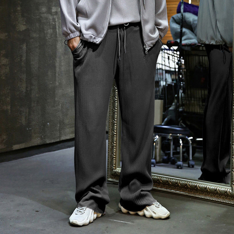 Men's Casual Trousers Loose Straight High Waist Wide Leg Pants