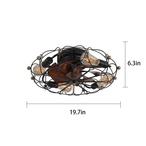 Low Profile Cage Ceiling Fan With Light Remote Control, Built-in Modern Industrial Ceiling Fan Unavailable Platforms- Temu