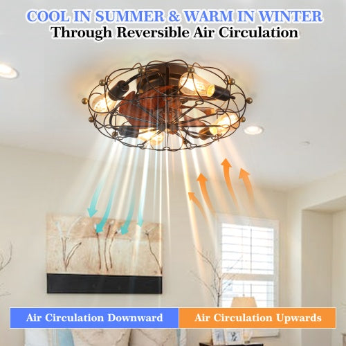 Low Profile Cage Ceiling Fan With Light Remote Control, Built-in Modern Industrial Ceiling Fan Unavailable Platforms- Temu