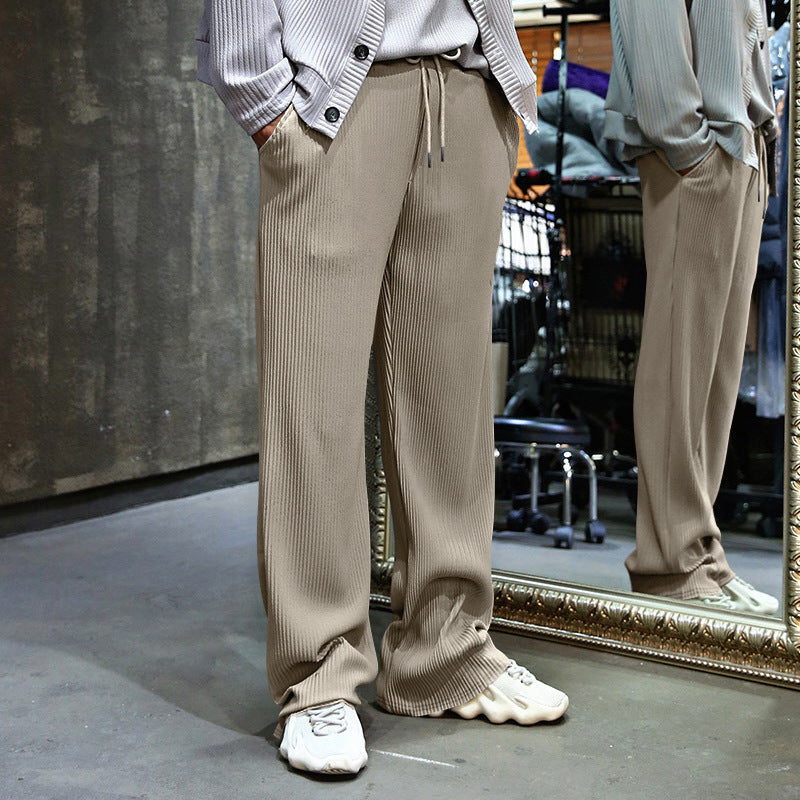 Men's Casual Trousers Loose Straight High Waist Wide Leg Pants