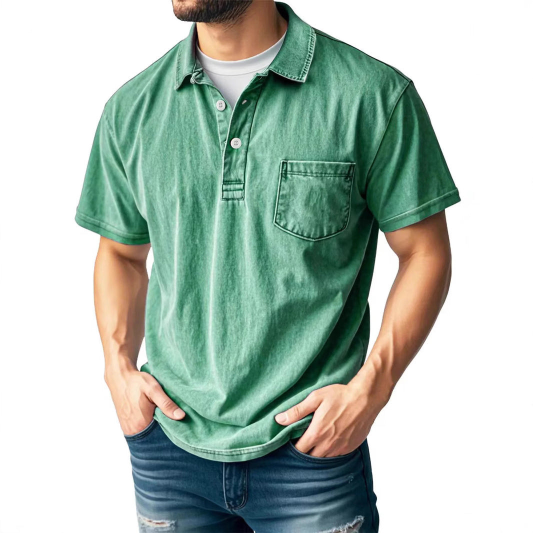 Men's Casual All-matching Short Sleeve Button Lapel Shirt Polo Shirt
