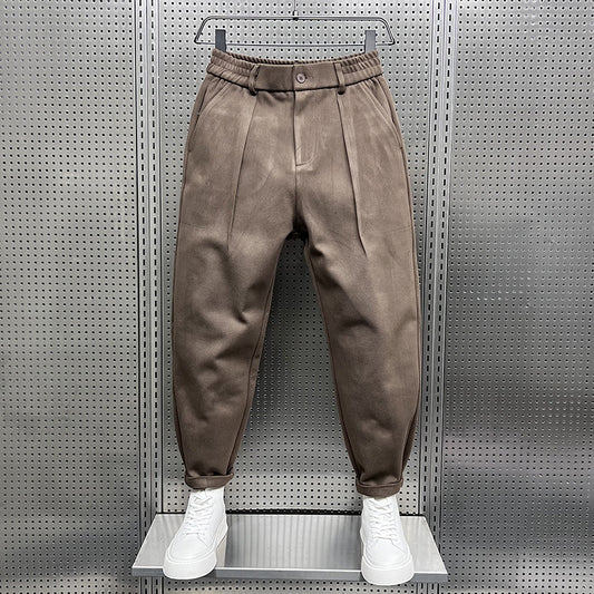Autumn And Winter Draping Woolen Wide-leg Pants Men's Pu Handsome Loose