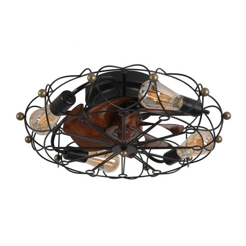 Low Profile Cage Ceiling Fan With Light Remote Control, Built-in Modern Industrial Ceiling Fan Unavailable Platforms- Temu